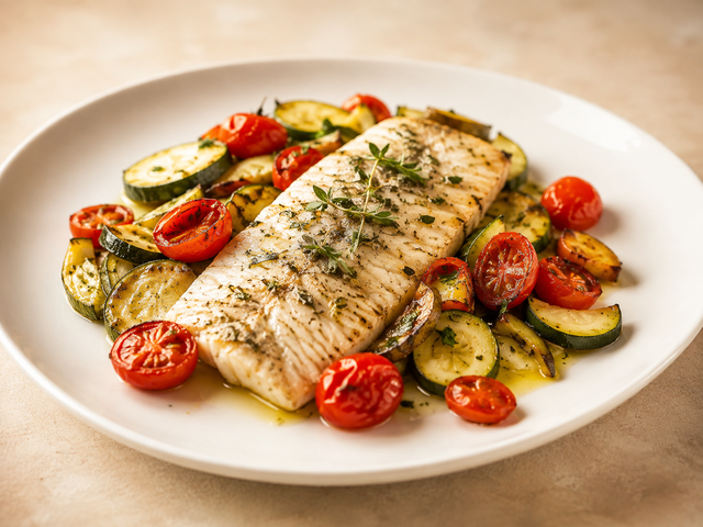 Branzino al forno con verdure — foto in arrivo
