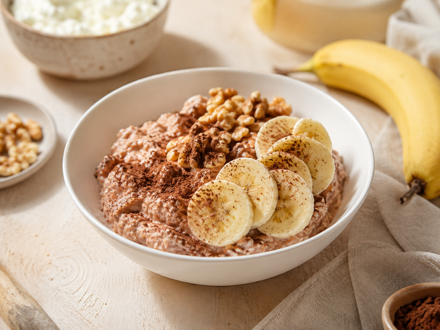 Crema di ricotta al cacao con banana — foto in arrivo