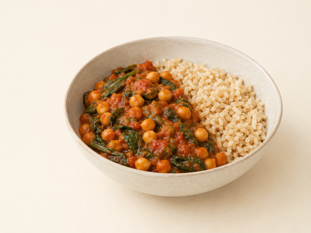Curry di ceci e spinaci con riso integrale — foto