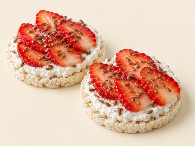 Gallette con ricotta, fragole e semi di lino