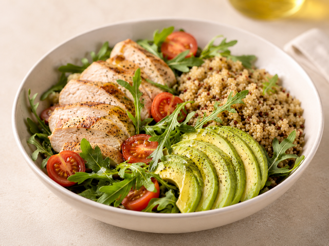 Insalata di pollo, quinoa e avocado — foto in arrivo