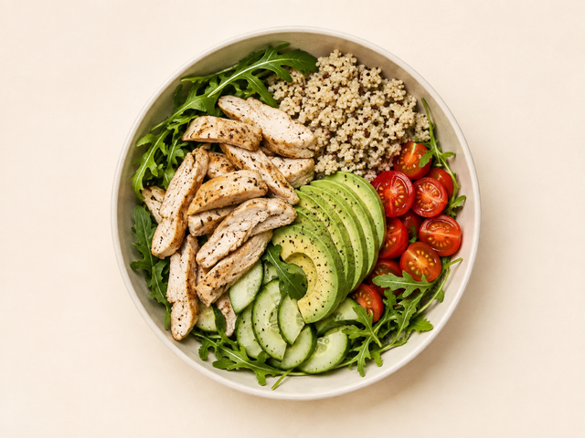 Insalata ricca con pollo, avocado e quinoa — foto