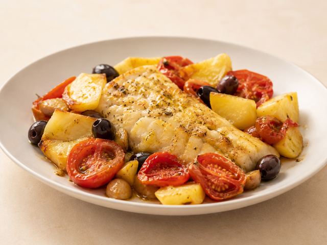 Merluzzo al forno con patate e olive — foto in arrivo
