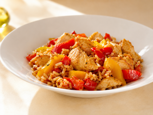Pollo con peperoni e riso integrale — foto in arrivo