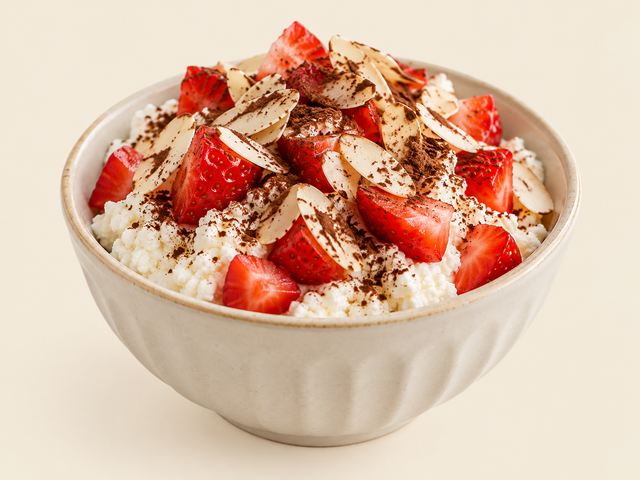 Ricotta con fragole, mandorle e cacao