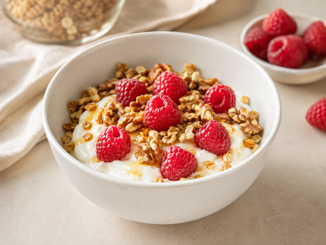 Skyr con granola e lamponi — foto in arrivo