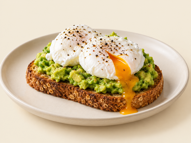 Uova in camicia con avocado e pane integrale