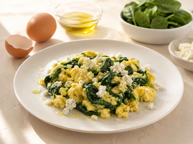 Uova strapazzate con spinaci e feta — foto in arrivo